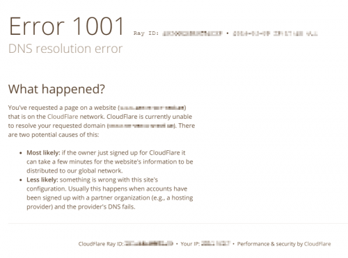 Ошибка 1001 dns resolution error